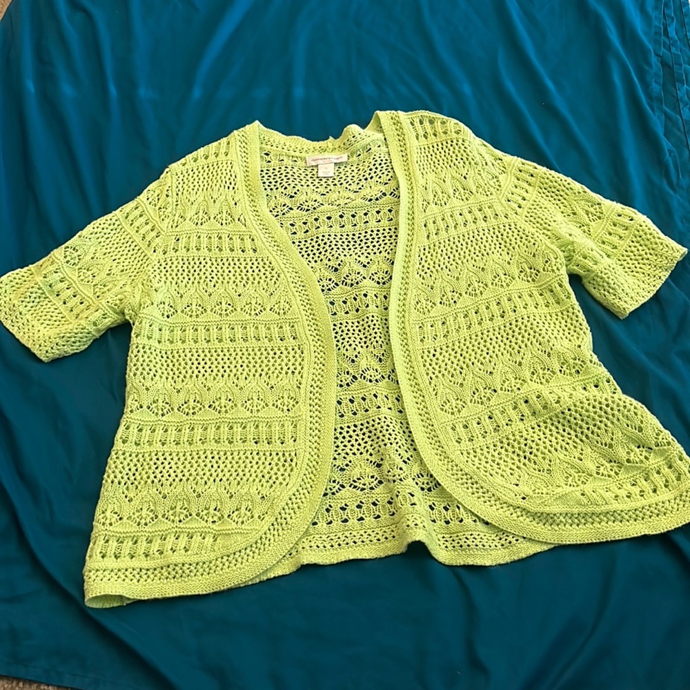 Lime green Christopher and banks knit sweater cardigan size XL